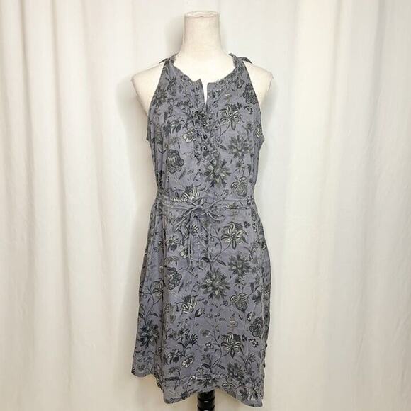 Converse Sleeveless Floral Midi Dress Gray Cinch Waist Women's Medium Skater - Picture 1 of 11
